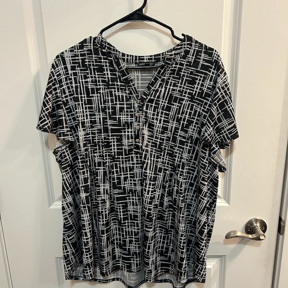 Ava & Grace Abstract Black and White Women's Blouse Office Casual Chic Size 3X